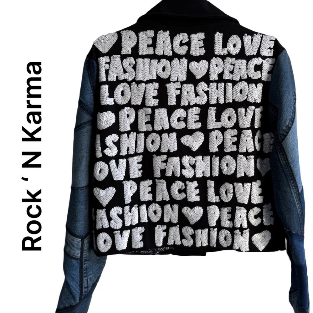 Recycled Denim Rock ‘N Karma Peace Love Karma Motorcycle Jacket NWT XL 🏍️🏍️🏍️